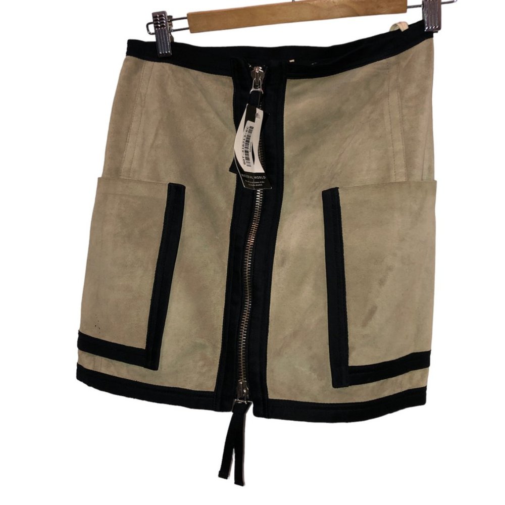 Marni khaki black SUEDE real LEATHER mini skirt 38 ITA…